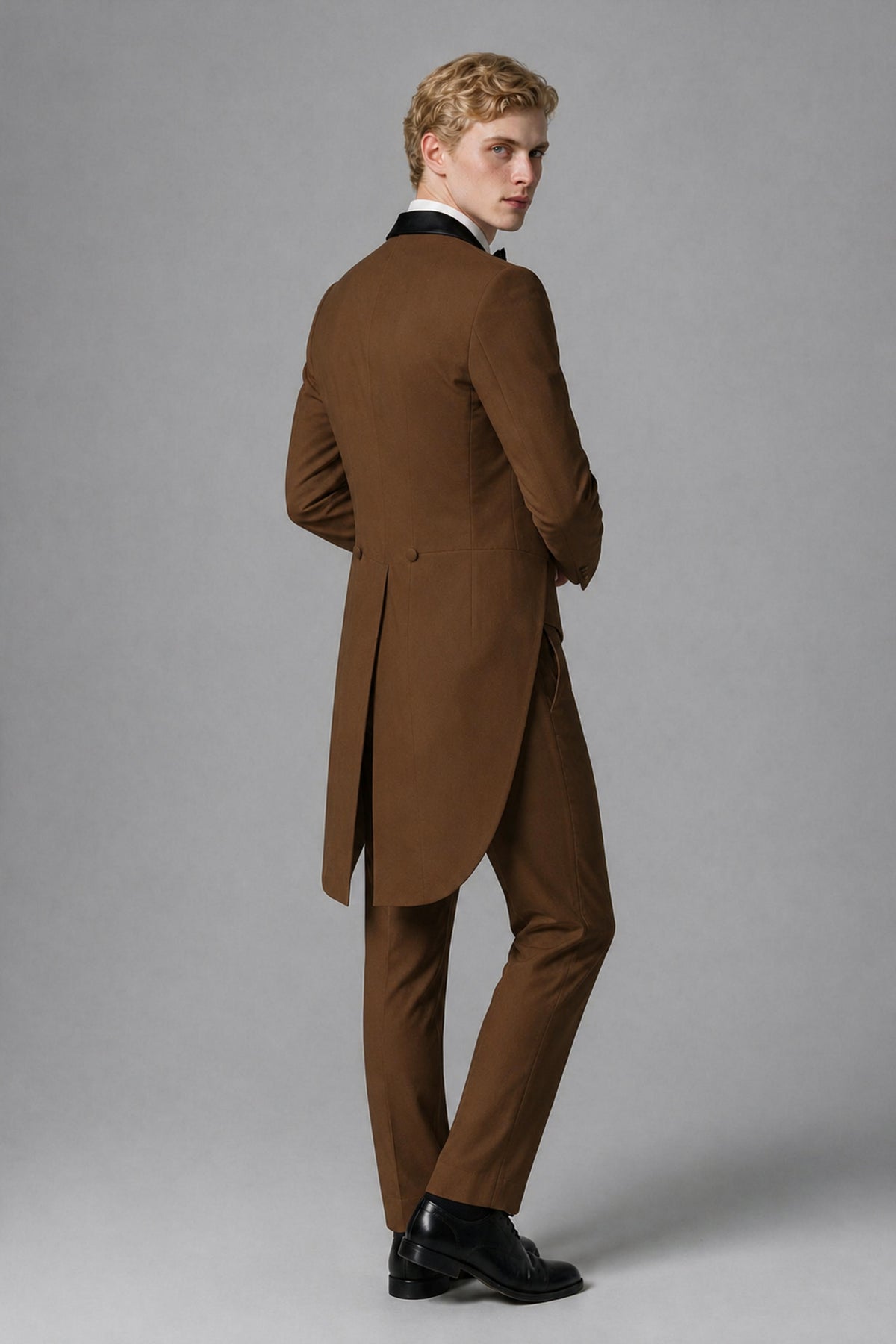 Bolodoo Men's Brown 3-Piece Tailcoat Tuxedo Suit with Vest & Trousers - Brown - Brown_3