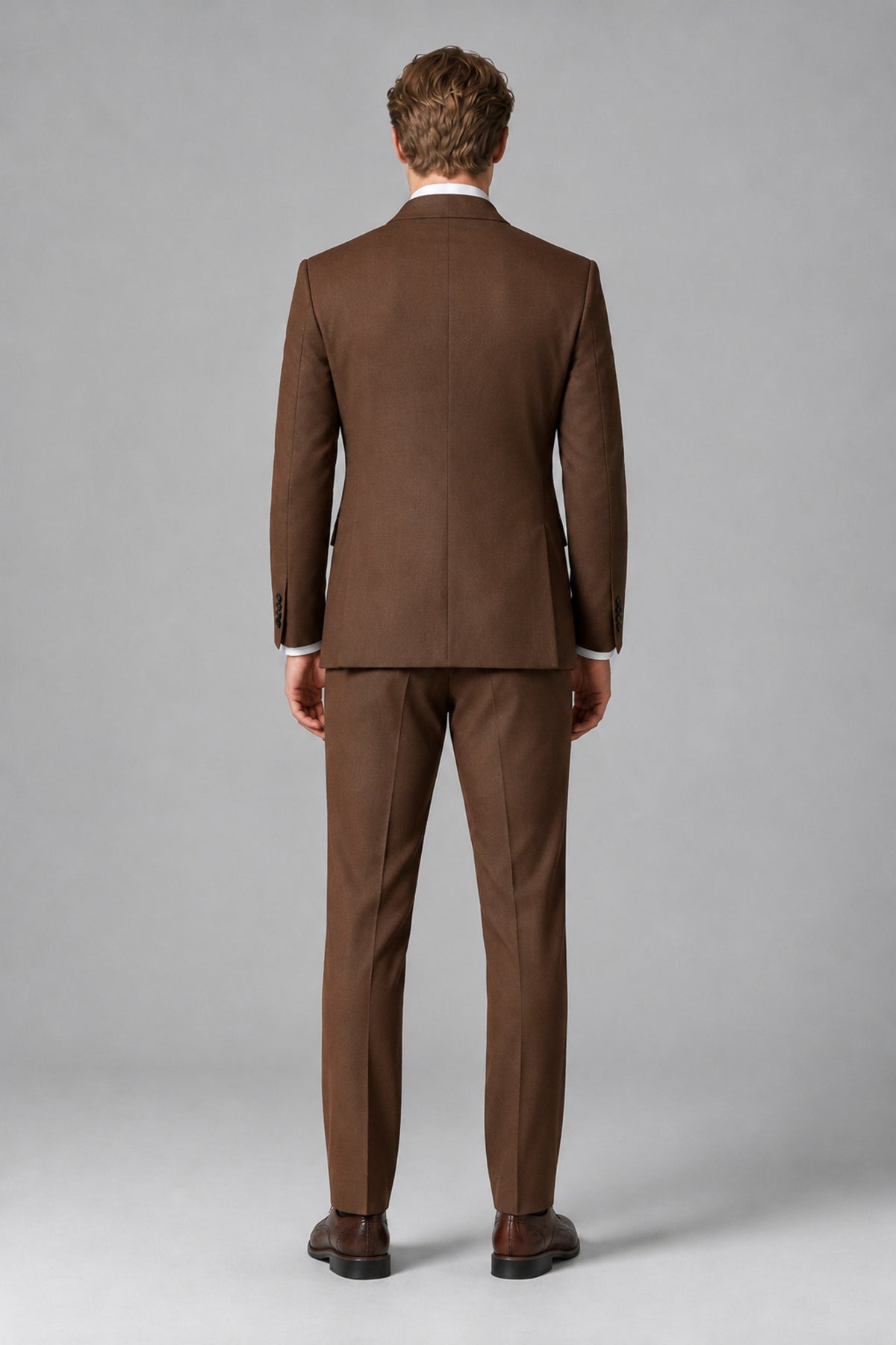 Bolodoo Men's Brown Double-Breasted Two-Piece Suit with Peak Lapels - Brown - Brown_3