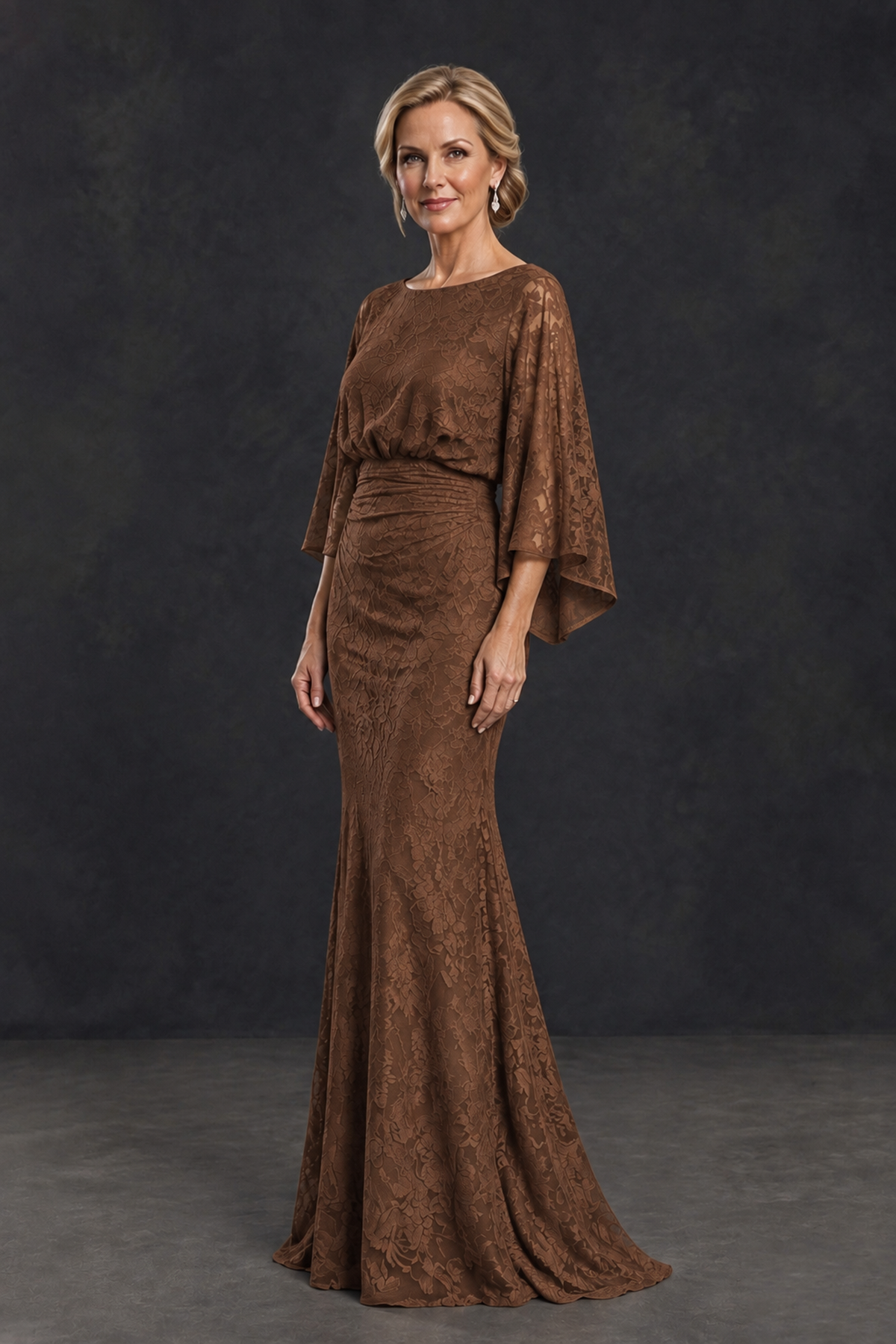 BOLODOO Brown Lace Flutter Sleeve Mother of the Bride Dress - Brown - Brown_3