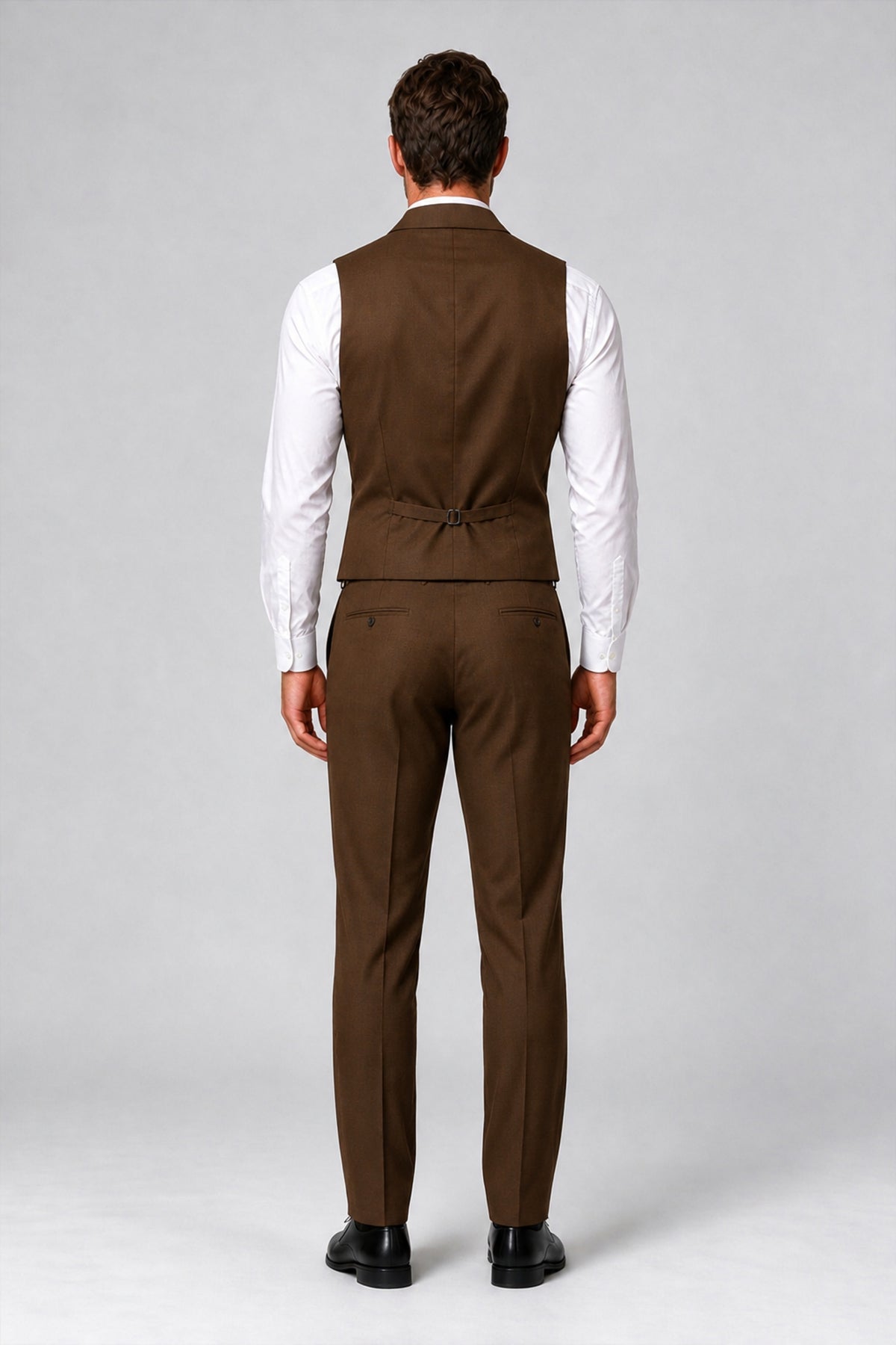 Bolodoo Men's Brown Double-Breasted Vest and Pants 2-Piece Suit - Brown - Brown_3