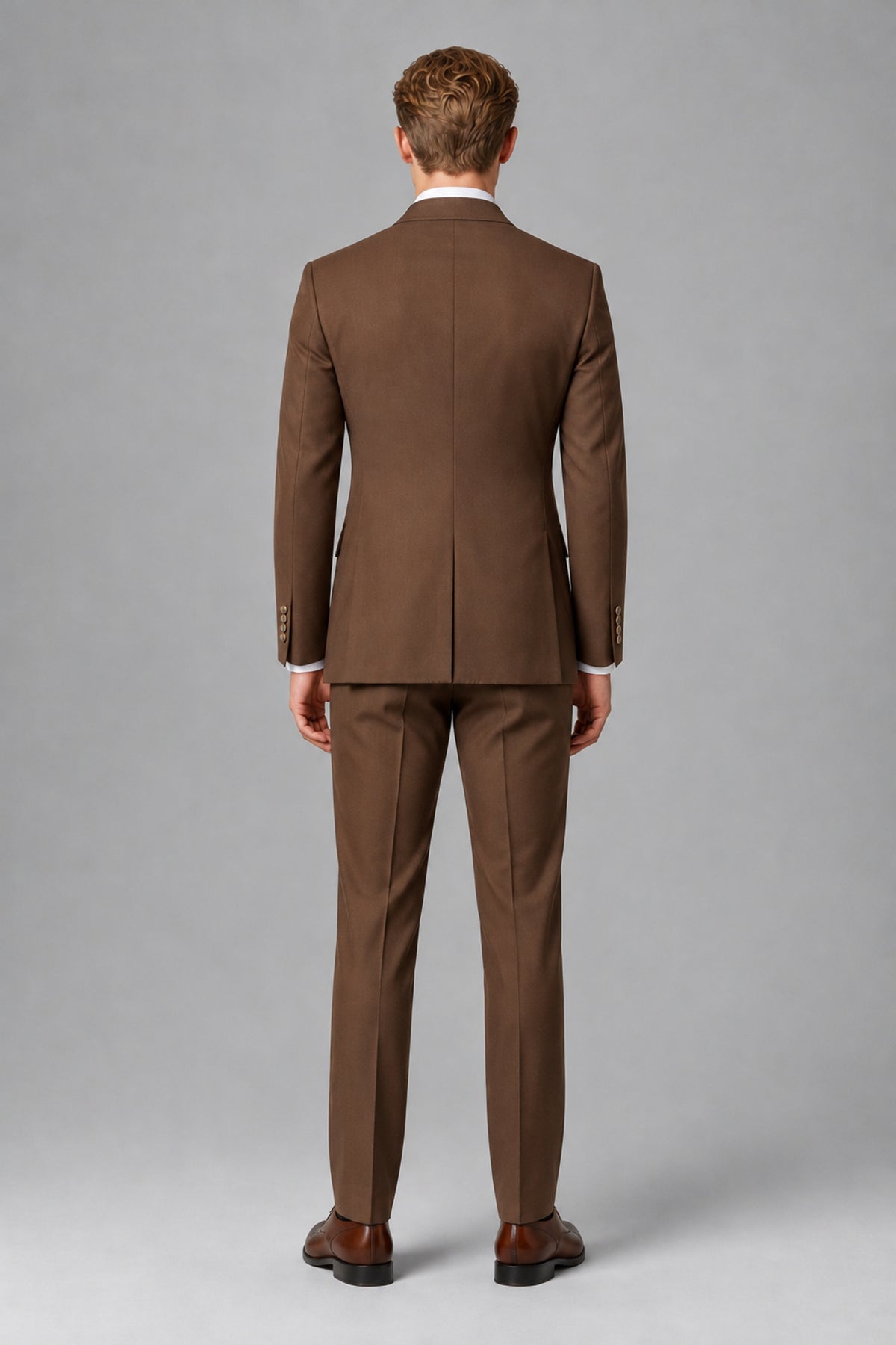Bolodoo Men's Brown Double-Breasted 2-Piece Wedding Suit - Brown - Brown_3
