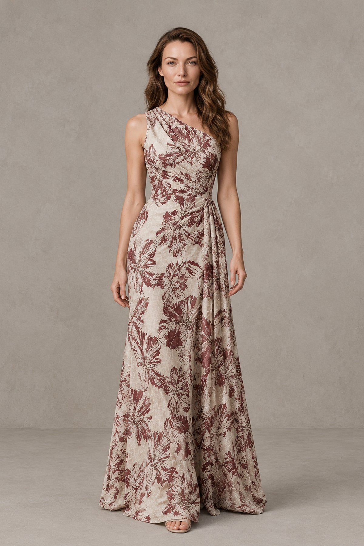 BOLODOO Brown One-Shoulder Textured Formal Gown - Brown