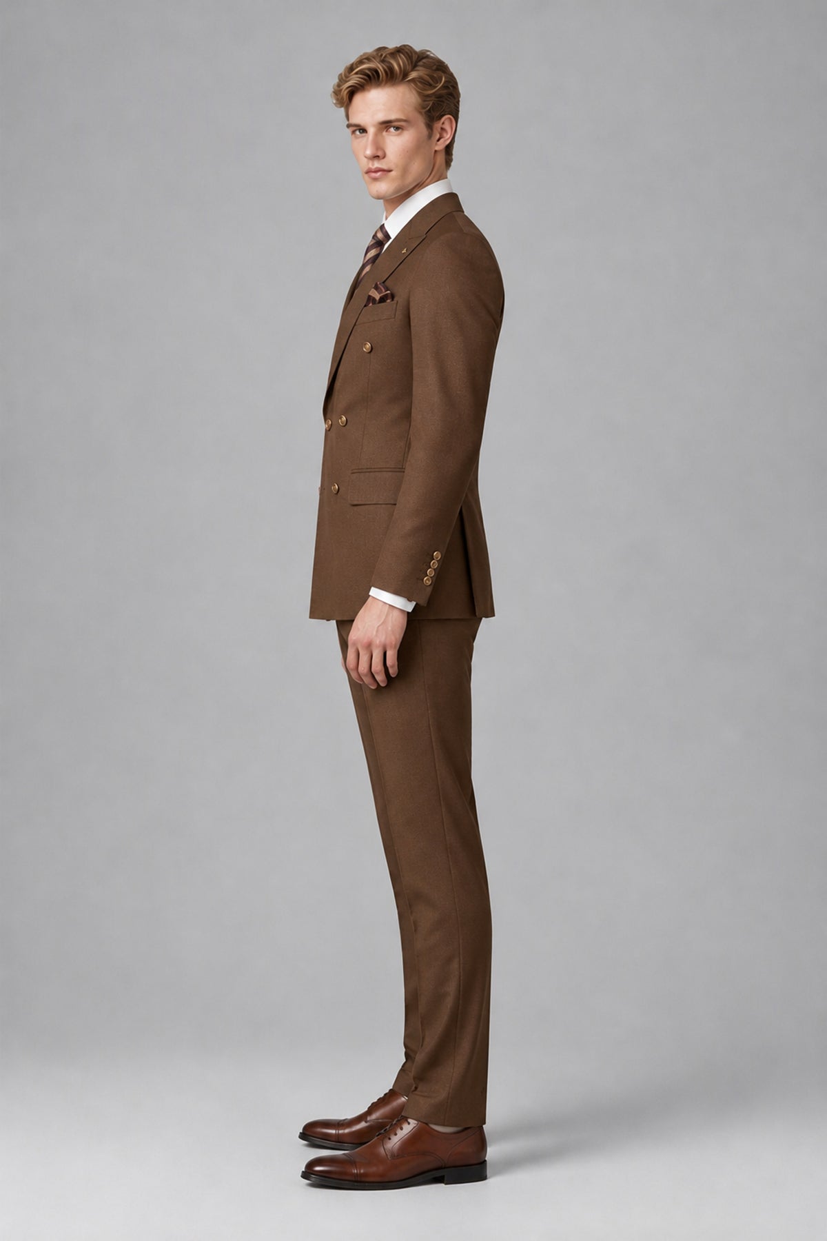 Bolodoo Men's Brown Double-Breasted 2-Piece Wedding Suit - Brown - Brown_4