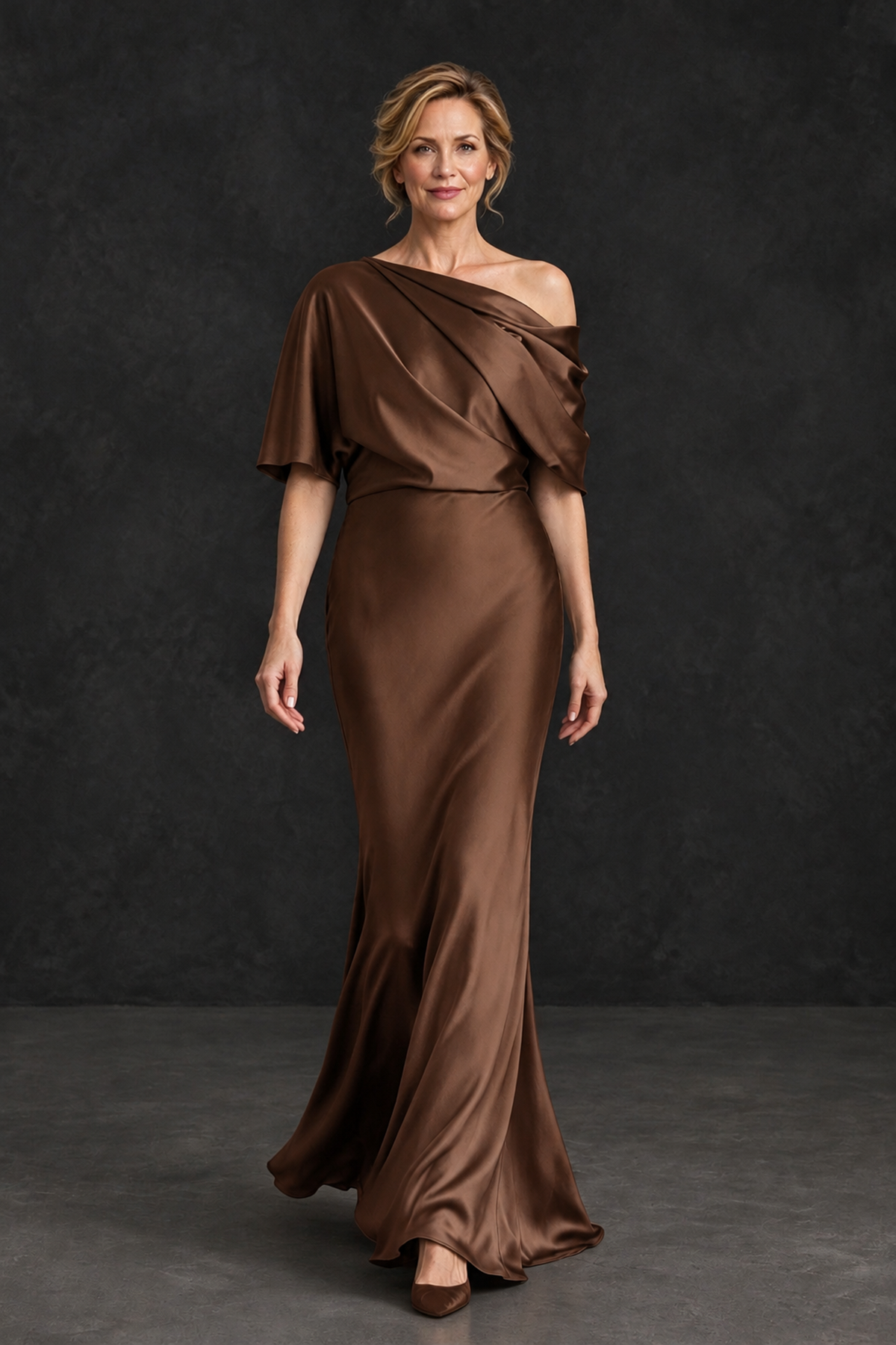 BOLODOO Brown Satin Asymmetric Mother of the Bride Dress - Brown - Brown_4