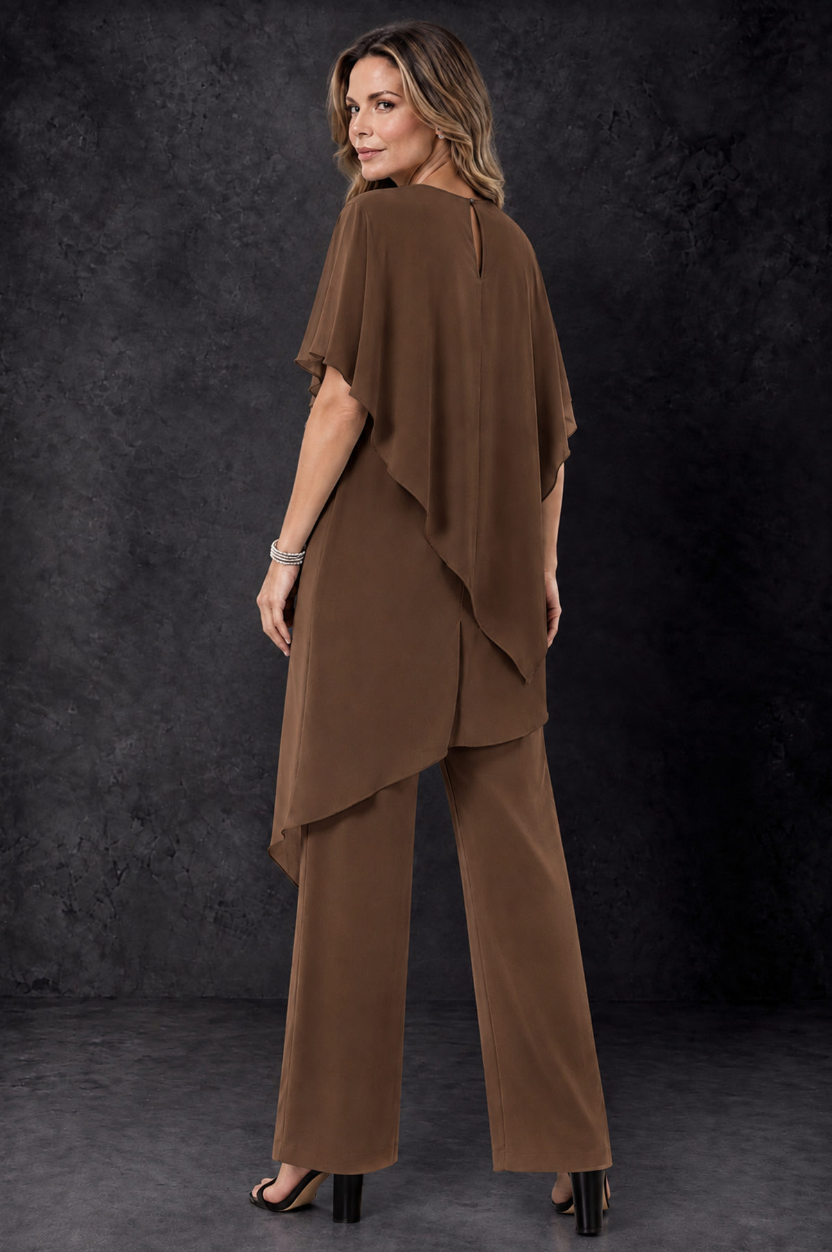 BOLODOO Brown Chiffon Two Piece Mother of the Bride Pant Suit - Brown - Brown_4