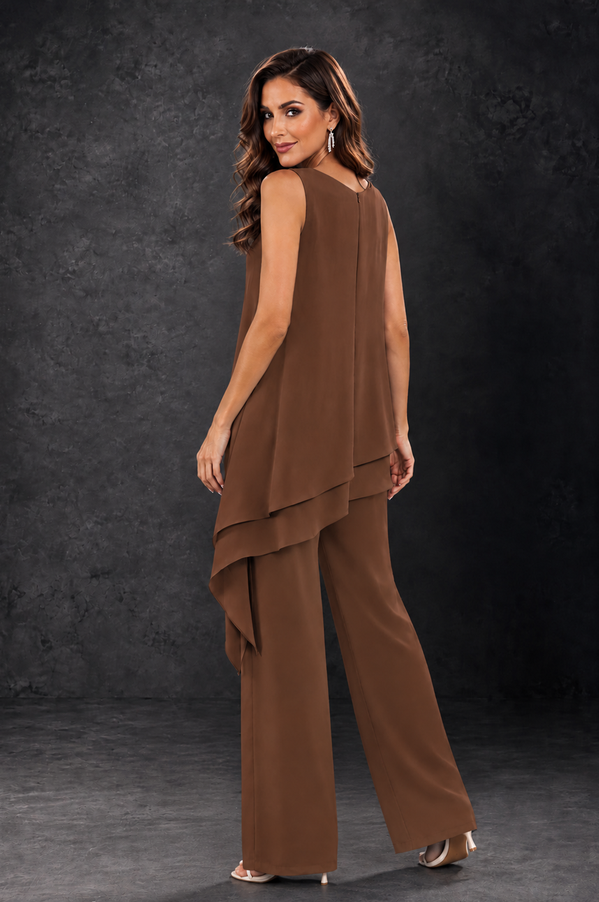 BOLODOO Brown Layered Mother of the Bride Pantsuit with Jacket - Brown - Brown_4