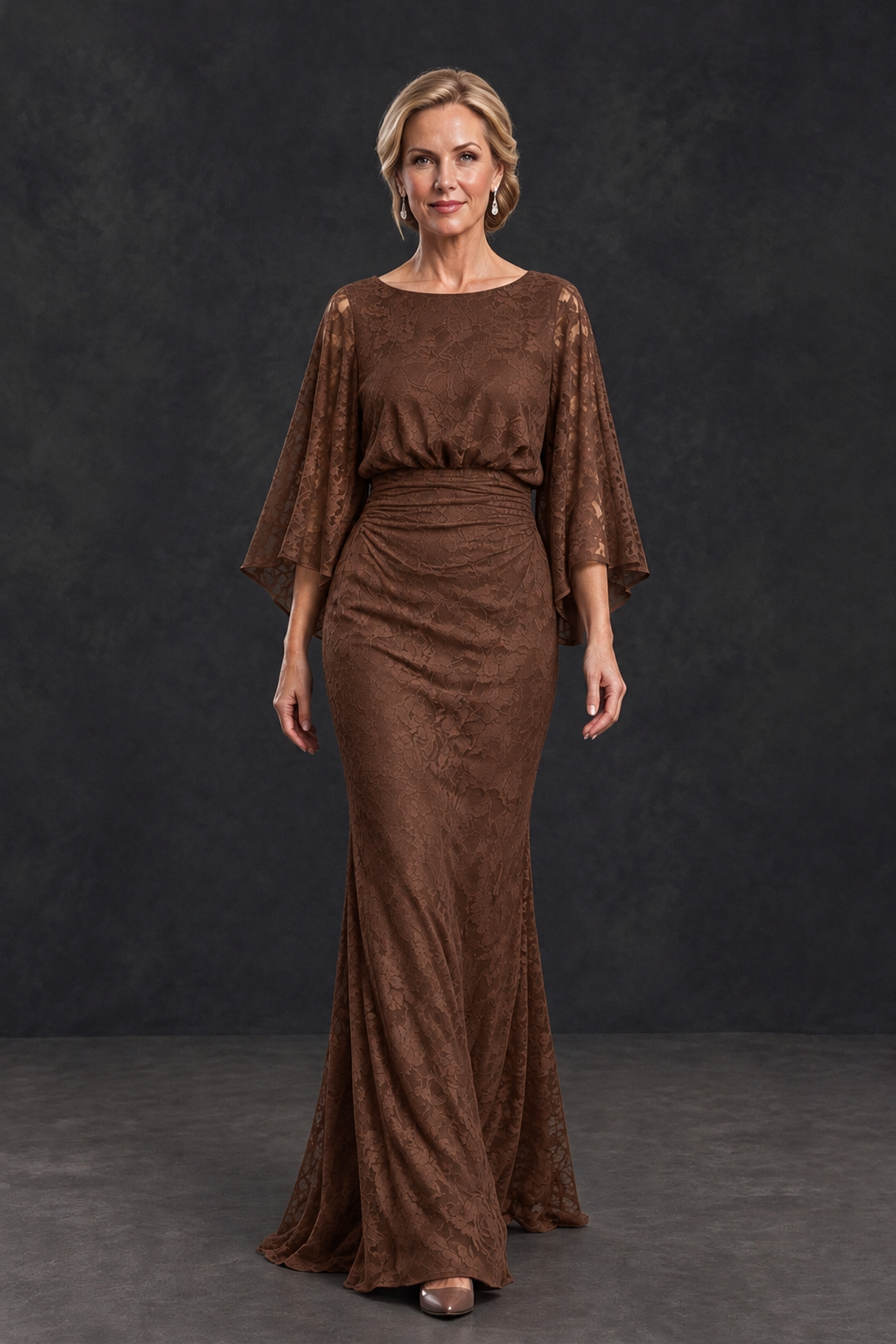 BOLODOO Brown Lace Flutter Sleeve Mother of the Bride Dress - Brown - Brown_4