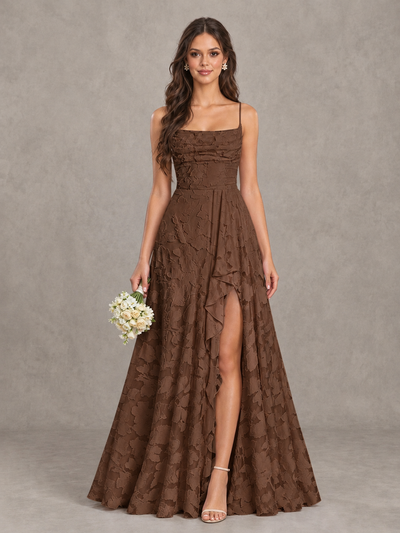 BOLODOO Brown Floral Appliqué Slit Maxi Dress - Brown - Brown (1)