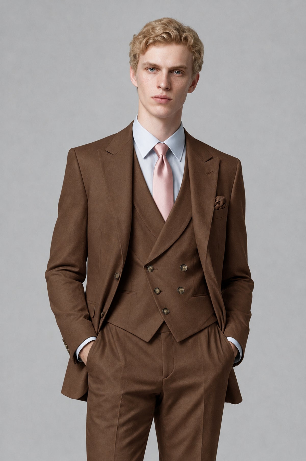Bolodoo Men's Brown Two-Piece Suit with Notch-Lapel Jacket and Trousers - Brown - Brown (1)