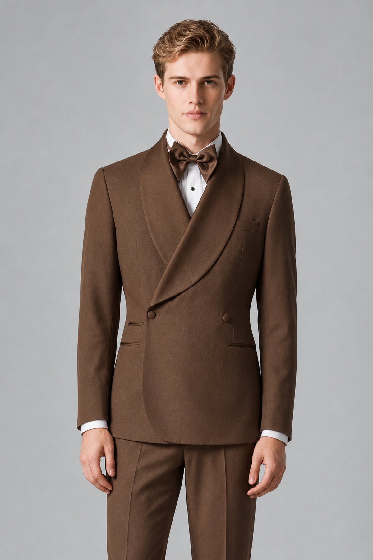 Bolodoo Men's Brown Shawl Lapel 2-Piece Tuxedo Suit – Jacket & Trousers - Brown - Brown (1)
