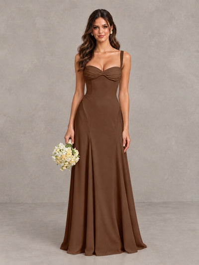 BOLODOO Brown Sweetheart Lace-Up Back Bridesmaid Dress - Brown - Brown (1)