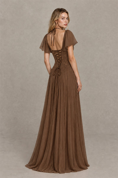 BOLODOO Brown Flutter Sleeve Lace Corset A-Line Maxi Dress - Brown - Brown (2)