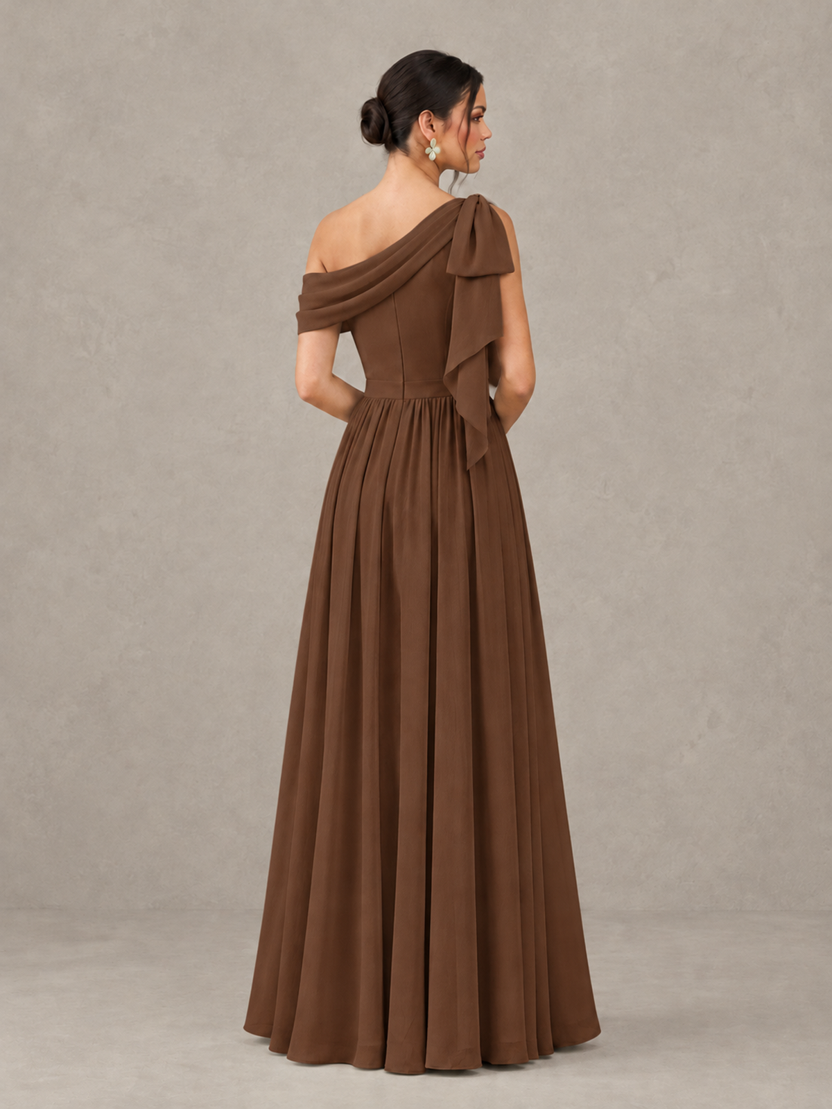 BOLODOO Brown One-Shoulder Maternity Bridesmaid Dress with Slit - Brown - Brown (2)