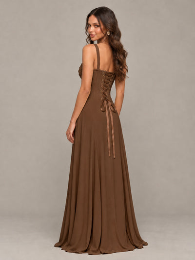 BOLODOO Brown Sweetheart Lace-Up Back Bridesmaid Dress - Brown - Brown (2)