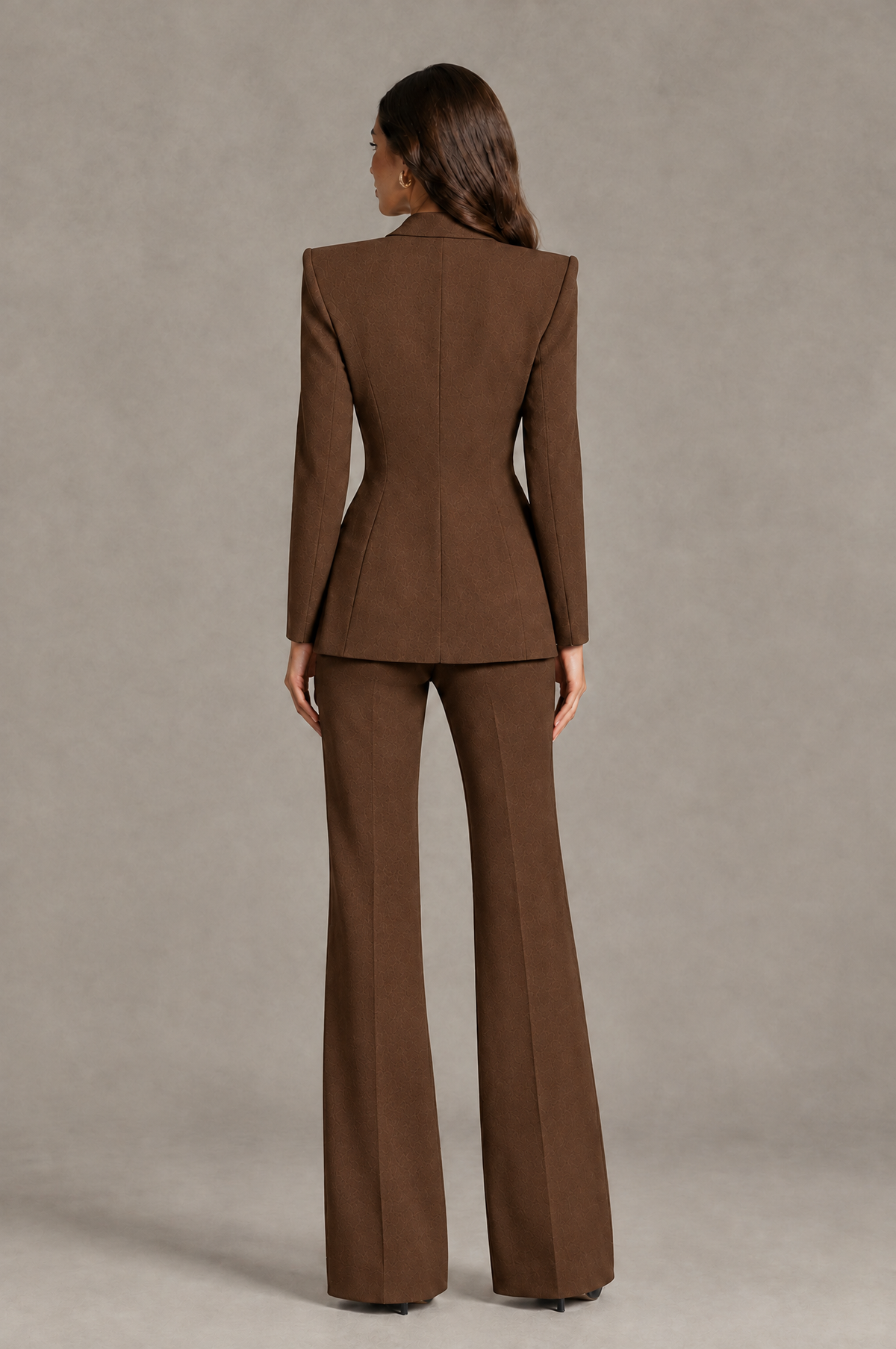 BOLODOO Brown Long Sleeve Wrap Blazer Pantsuit with Wide-Leg Trousers - Brown - Brown (2)