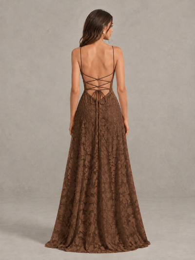 BOLODOO Brown Floral Appliqué Slit Maxi Dress - Brown - Brown (2)