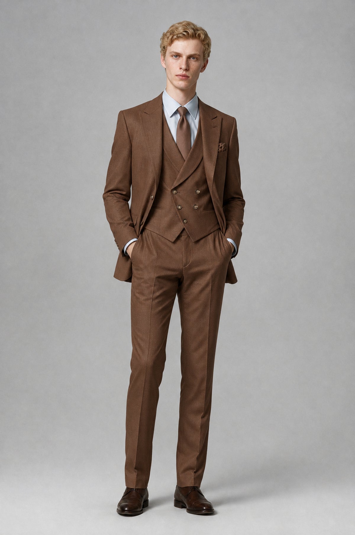 Bolodoo Men's Brown Two-Piece Suit with Notch-Lapel Jacket and Trousers - Brown - Brown (3)