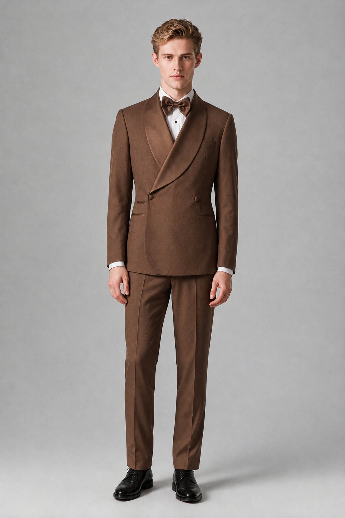 Bolodoo Men's Brown Shawl Lapel 2-Piece Tuxedo Suit – Jacket & Trousers - Brown - Brown (3)