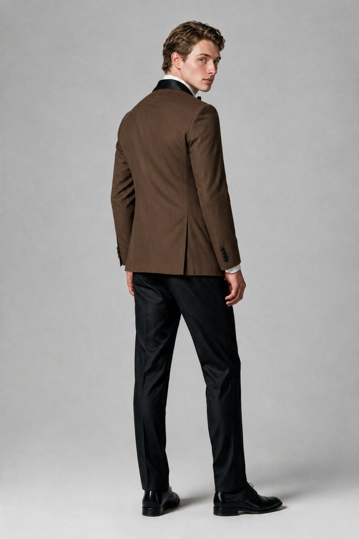 BOLODOO Men's Brown Single-Button Tuxedo Blazer & Black Trousers 2-Piece Suit Set - Brown - Brown (3)