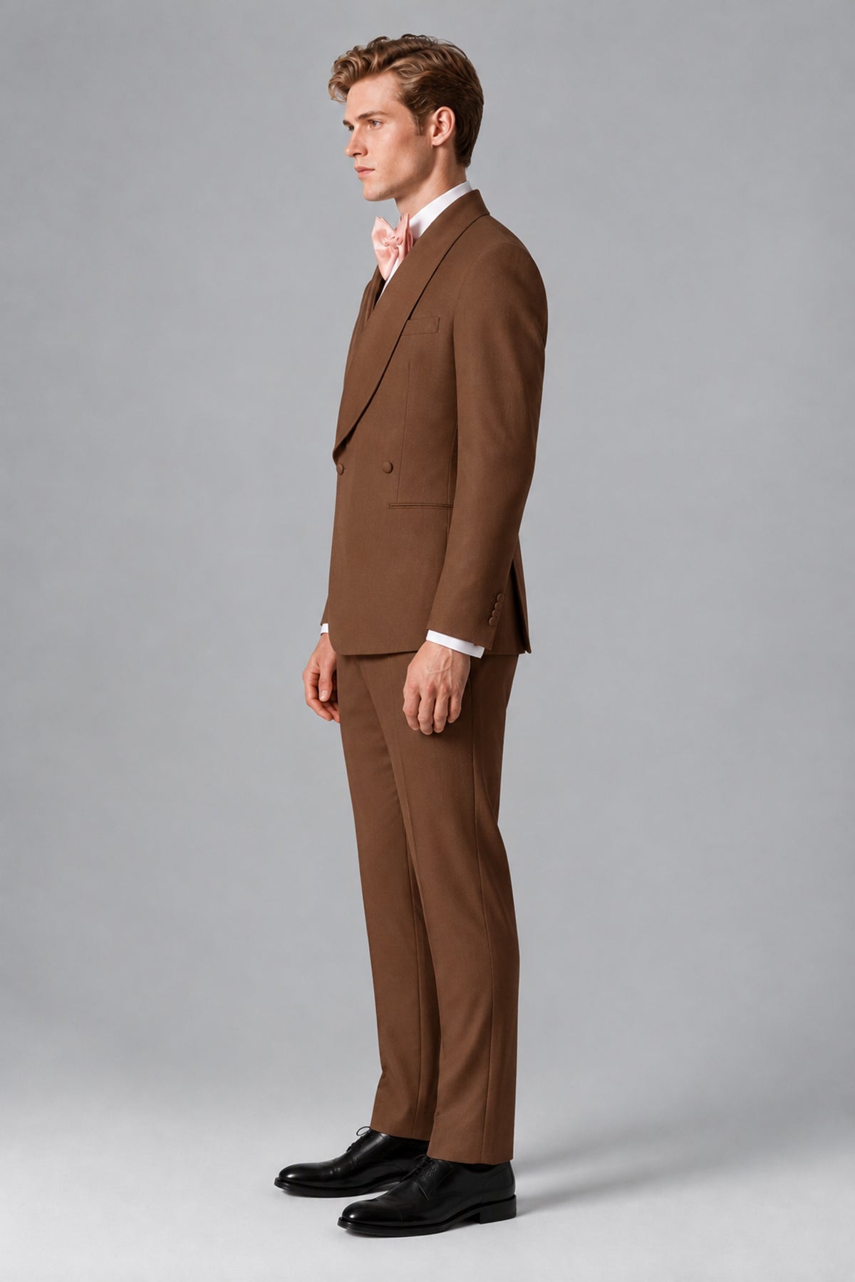 Bolodoo Men's Brown Shawl Lapel 2-Piece Tuxedo Suit – Jacket & Trousers - Brown - Brown (4)