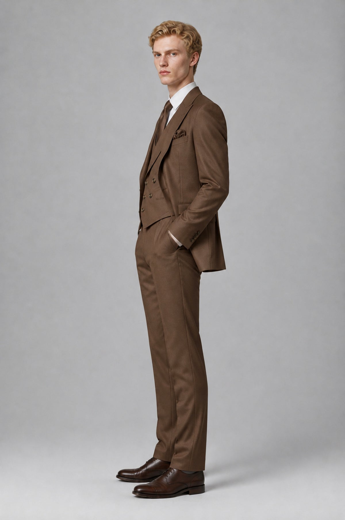 Bolodoo Men's Brown Two-Piece Suit with Notch-Lapel Jacket and Trousers - Brown - Brown (4)