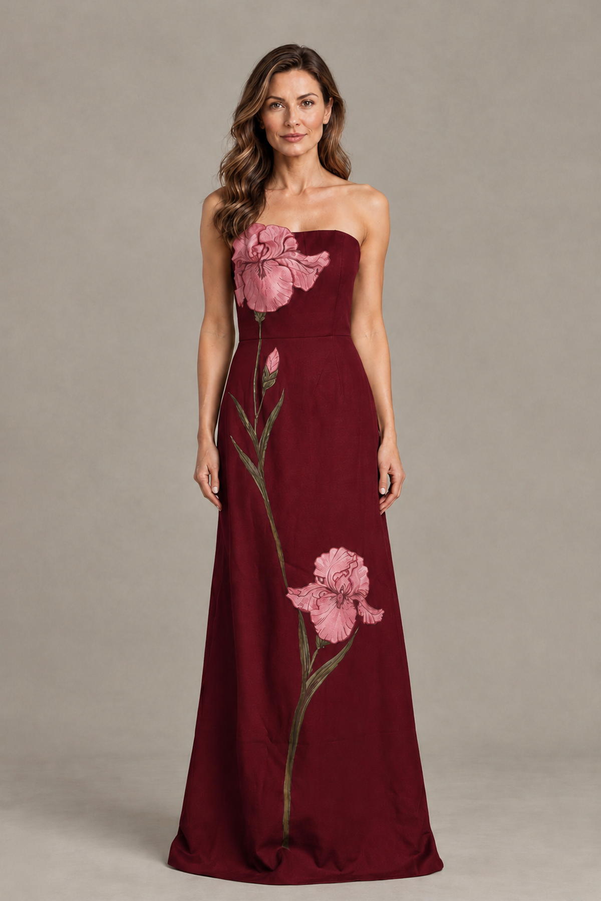 BOLODOO Burgundy Strapless Floral Mother of the Bride Gown - Burgundy - Burgundy_01
