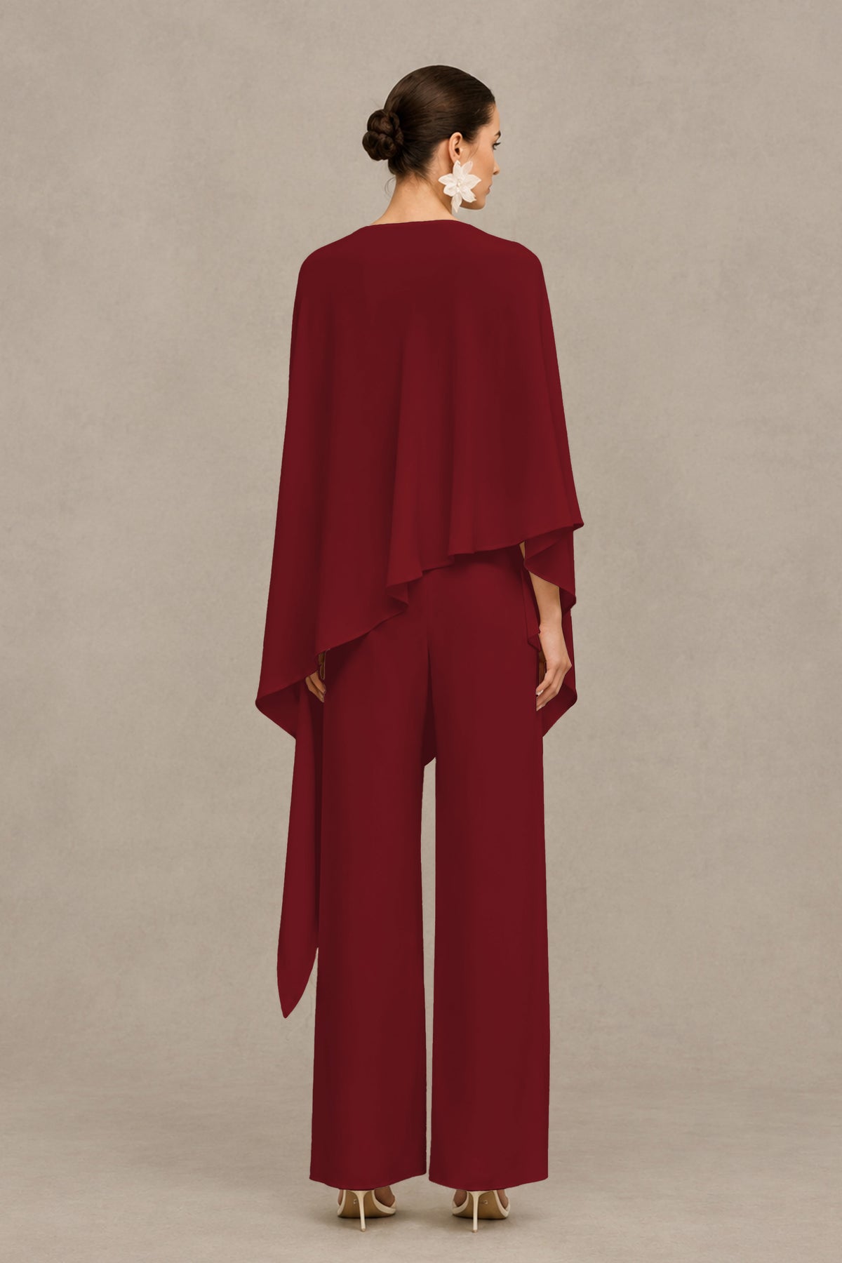 BOLODOO Burgundy Cape Sleeve Wide-Leg Formal Pantsuit - Burgundy - Burgundy_02