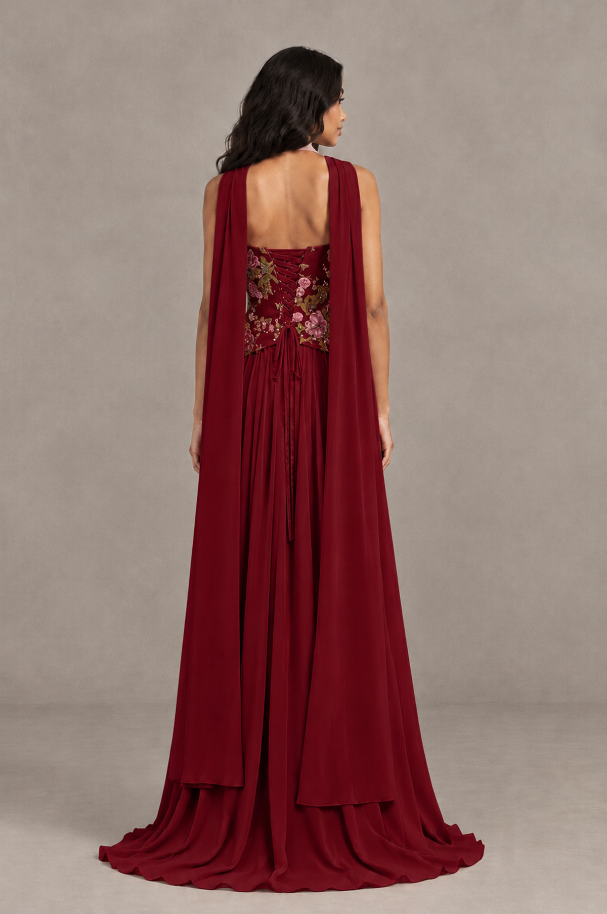 BOLODOO Burgundy Strapless Beaded Floral Corset Chiffon Maxi Gown – Open Back Prom & Formal Evening Dress - Burgundy - Burgundy_02