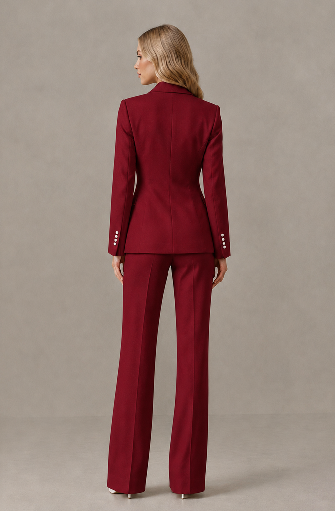 BOLODOO Burgundy Women's Three-Piece Pantsuit with Blazer & Vest - Burgundy - Burgundy_02