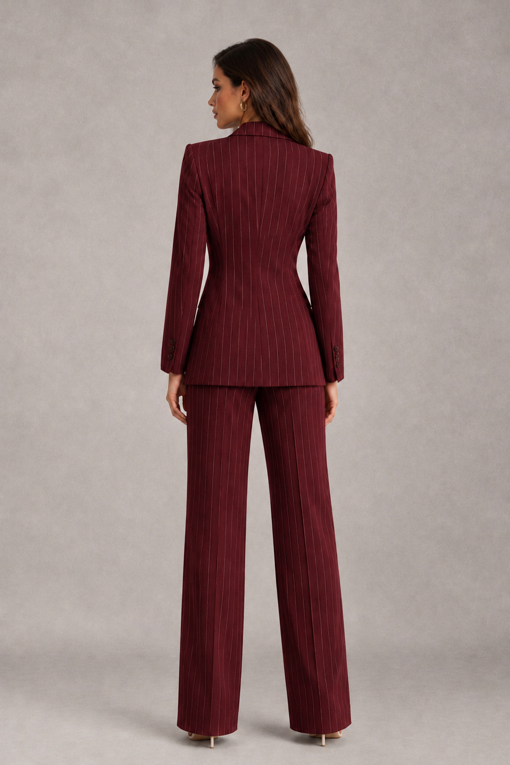 BOLODOO Women's Burgundy Pinstripe Three-Piece Pantsuit with Wide-Leg Trousers - Burgundy - Burgundy_02