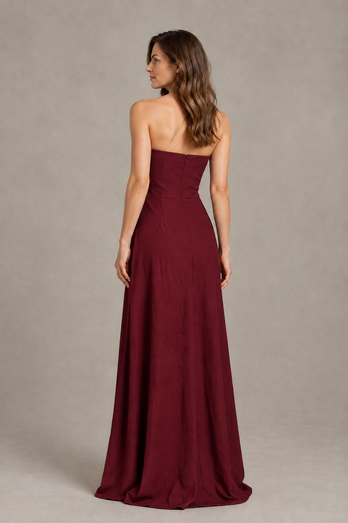 BOLODOO Burgundy Strapless Floral Mother of the Bride Gown - Burgundy - Burgundy_02