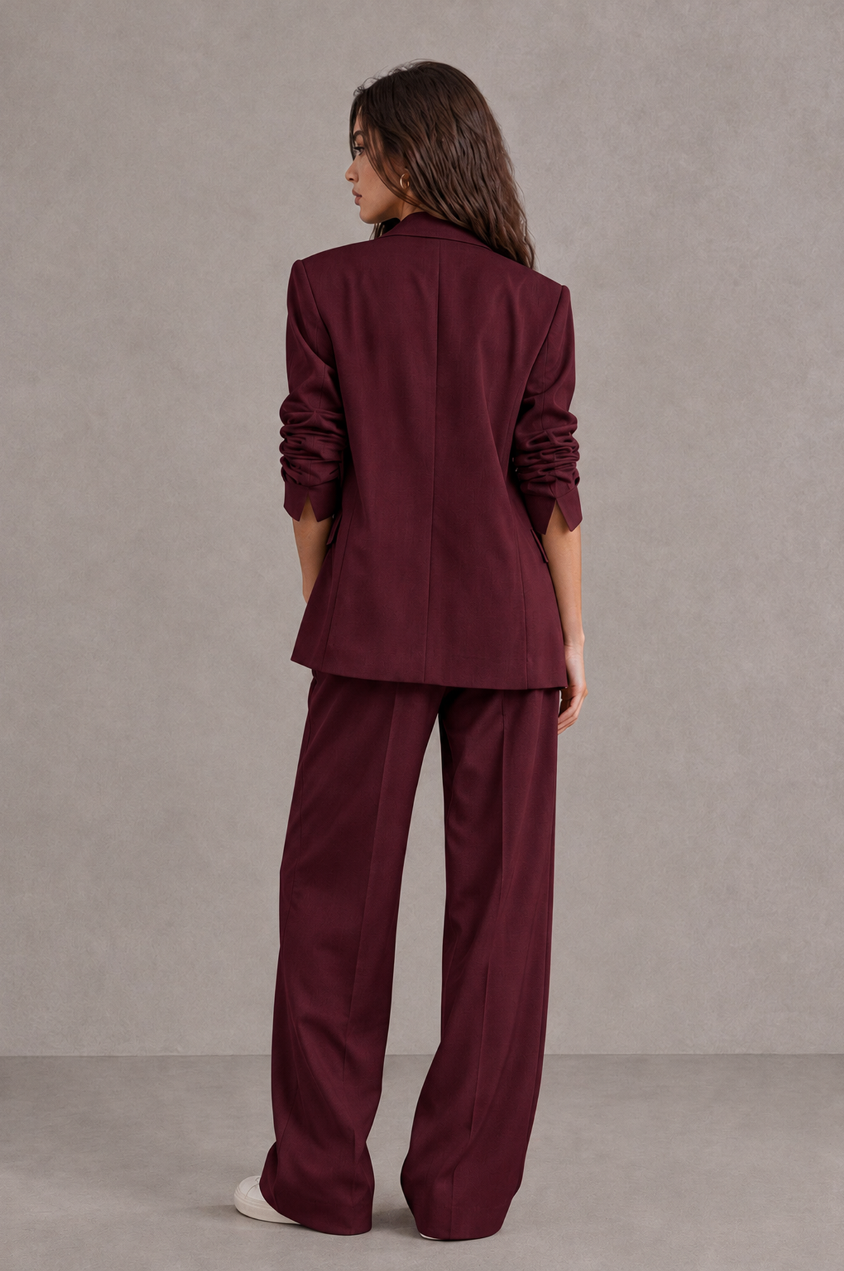 BOLODOO Burgundy Brown Blazer & Wide-Leg Pants Suit for Women - Burgundy - Burgundy_02
