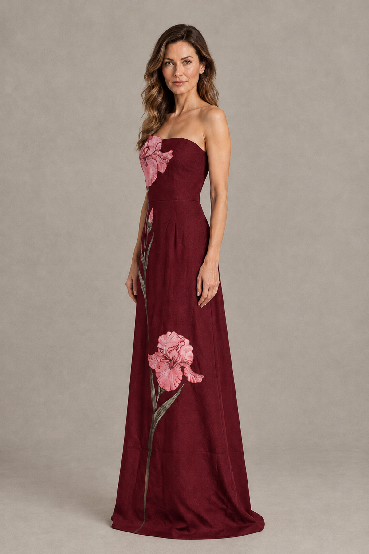 BOLODOO Burgundy Strapless Floral Mother of the Bride Gown - Burgundy - Burgundy_03