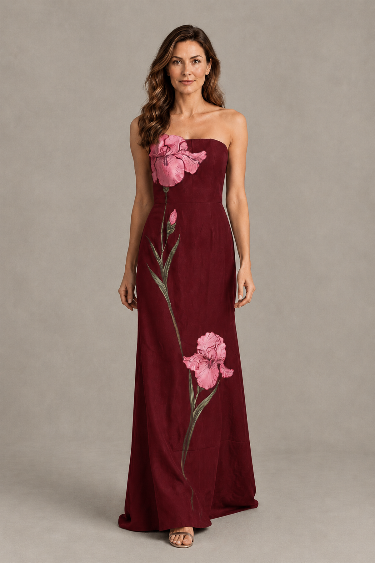 BOLODOO Burgundy Strapless Floral Mother of the Bride Gown - Burgundy - Burgundy_04