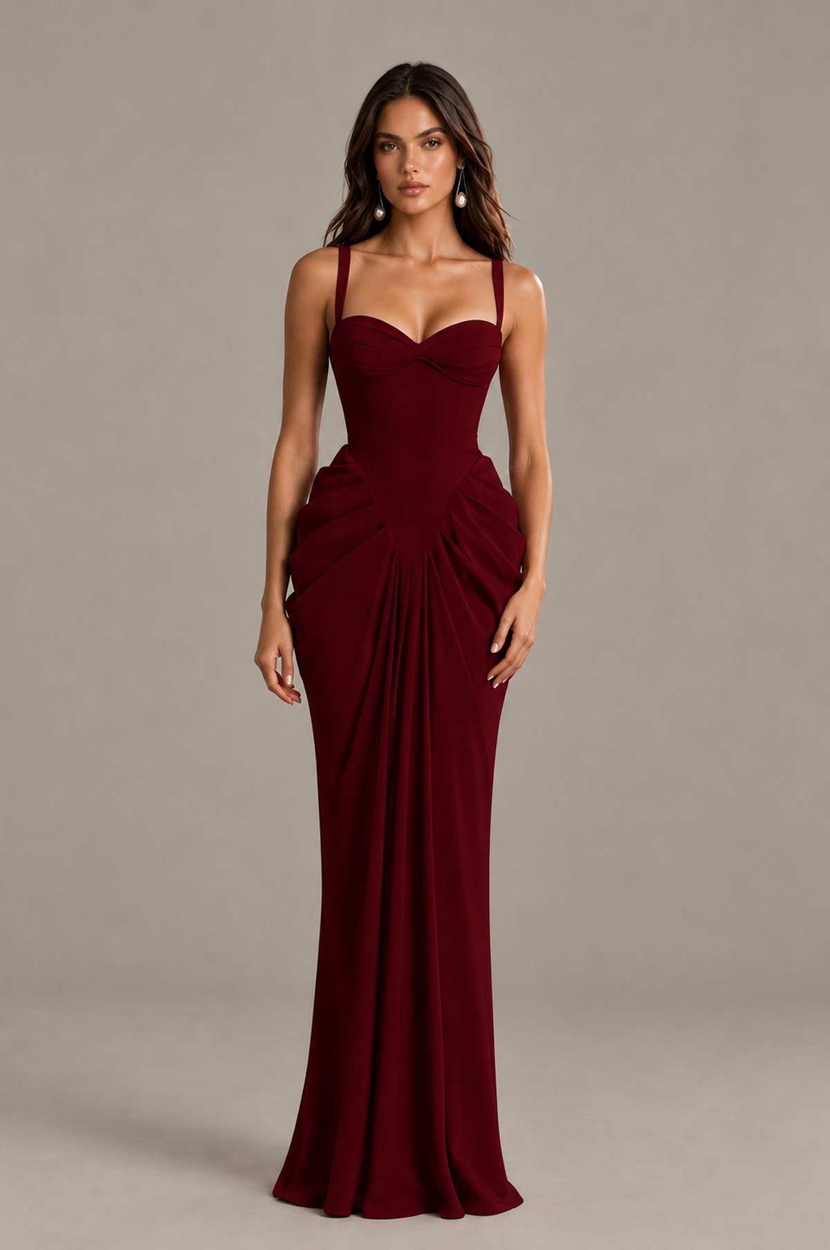 BOLODOO Burgundy Sweetheart Ruched Lace-Up Back Evening Gown - Burgundy - Burgundy_1
