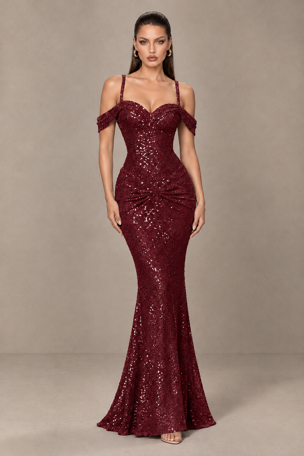 BOLODOO Burgundy Sequin Off-Shoulder Mermaid Prom Dress - Burgundy - Burgundy_1