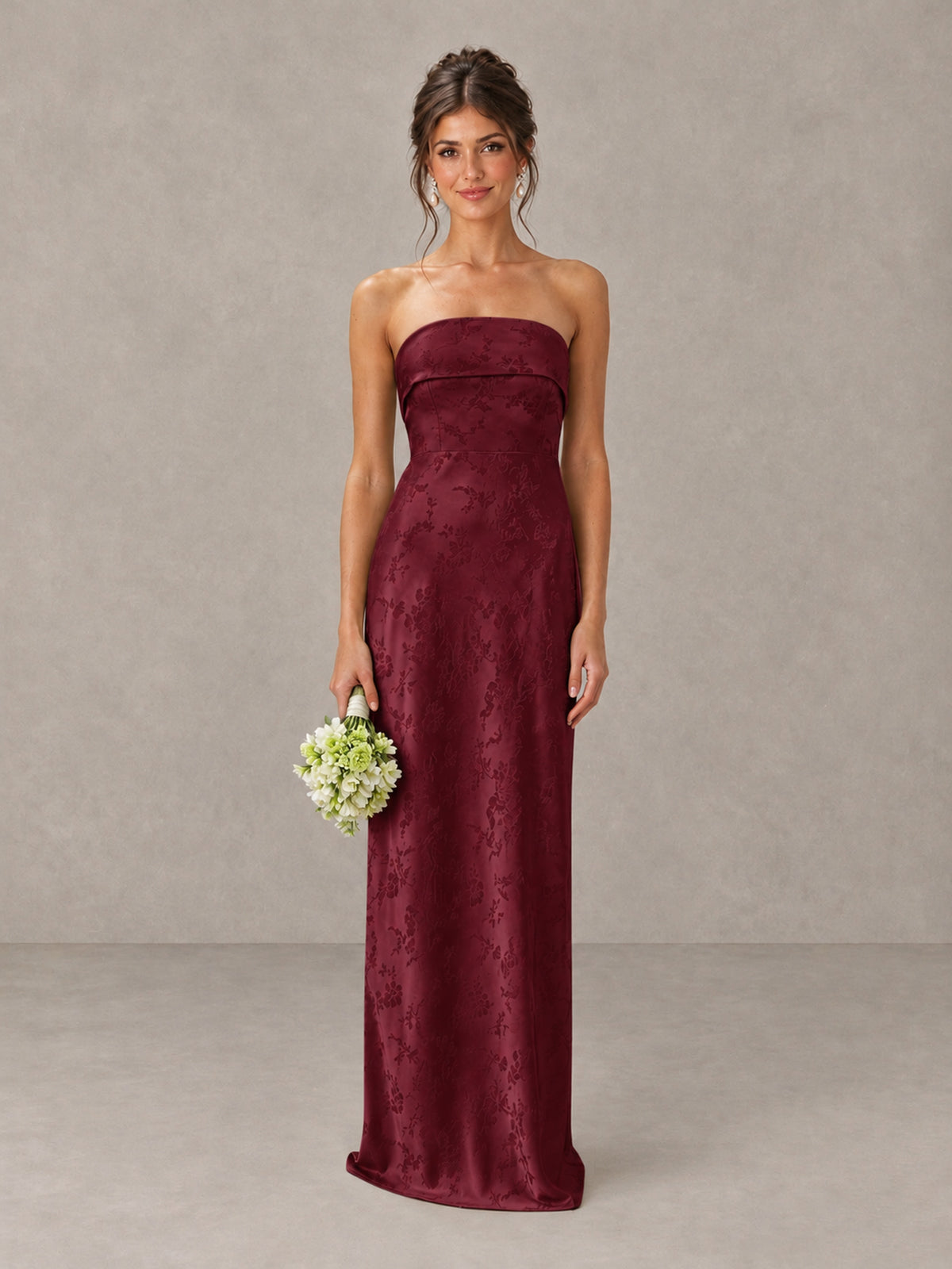 BOLODOO Burgundy Strapless Floral Bridesmaid Dress - Burgundy - Burgundy_1