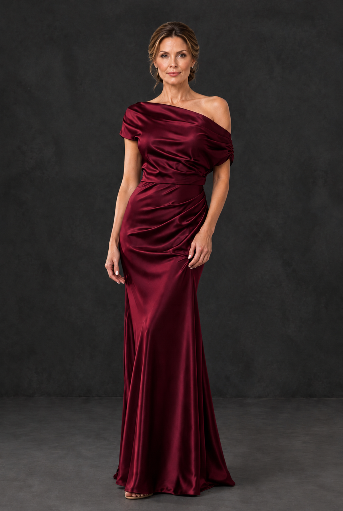 BOLODOO Burgundy Asymmetric Ruched Mother of the Bride Dress - Burgundy - Burgundy_1