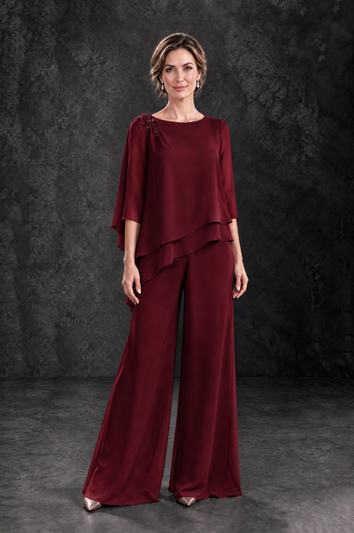 BOLODOO Burgundy Layered Wide-Leg Mother of the Bride Pant Suit - Burgundy - Burgundy_1