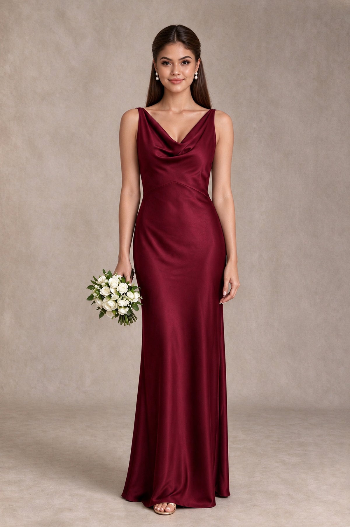 BOLODOO Burgundy Cowl Neck Open Back Satin Bridesmaid Dress - Burgundy - Burgundy_1
