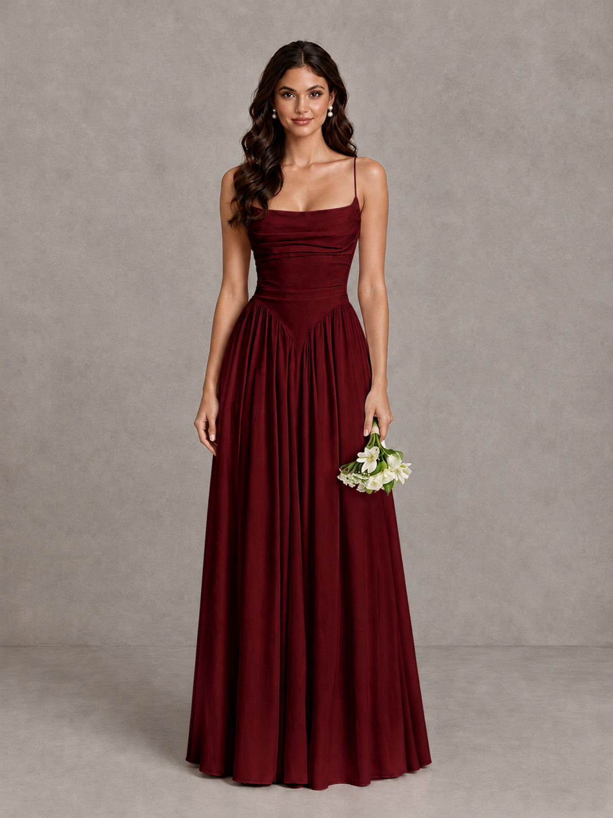 BOLODOO Burgundy Lace-Up Back A-Line Bridesmaid Dress - Burgundy - Burgundy_1