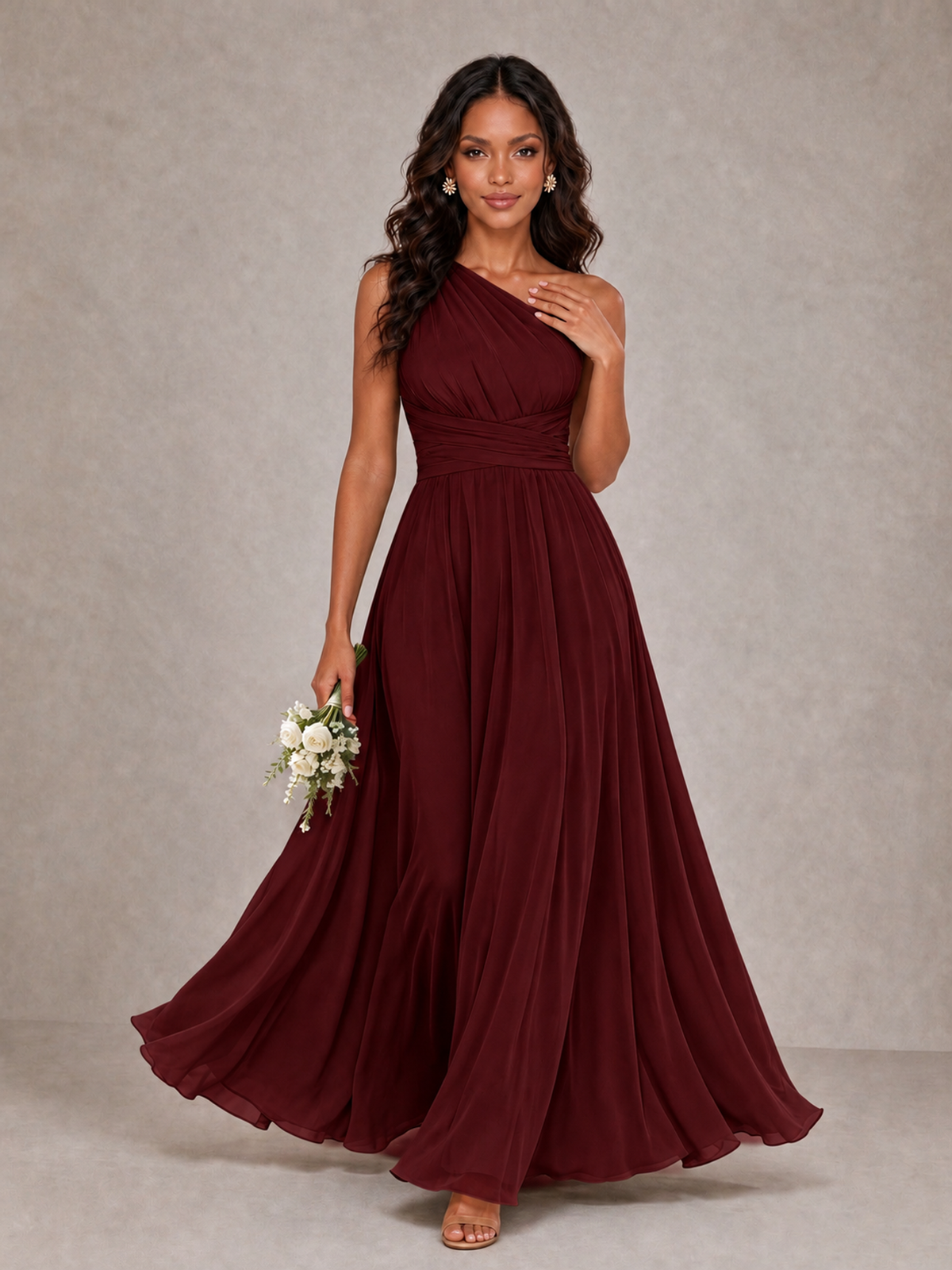 BOLODOO Burgundy One-Shoulder A-Line Bridesmaid Dress - Burgundy - Burgundy_1