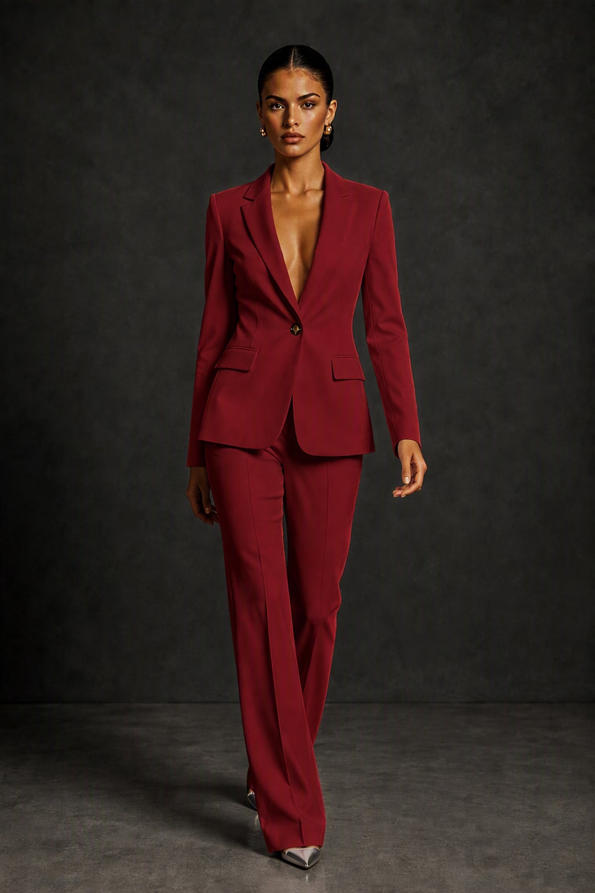 BOLODOO Burgundy Two-Piece Blazer and Pants Suit Set - Burgundy