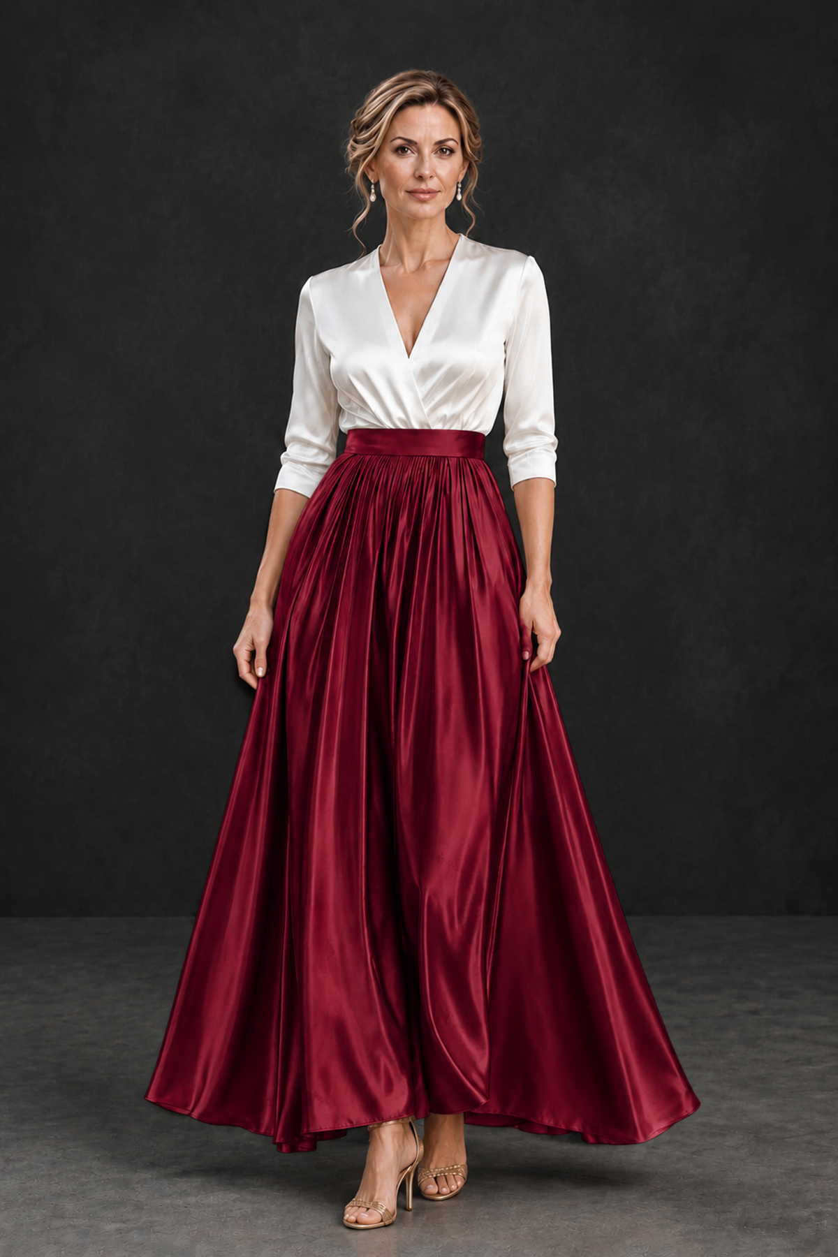 BOLODOO Burgundy and White V-Neck A-Line Mother of the Bride Dress - Burgundy - Burgundy_1