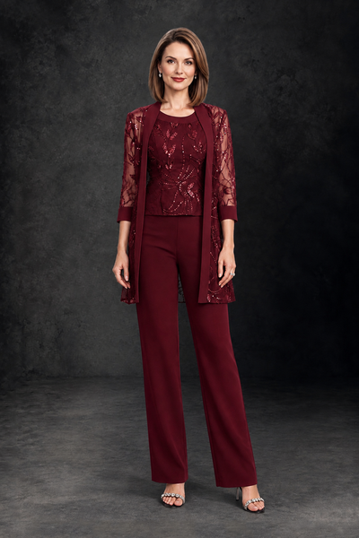 BOLODOO Burgundy Sequin Three-Piece Mother of the Bride Pant Suit - Burgundy - Burgundy_1