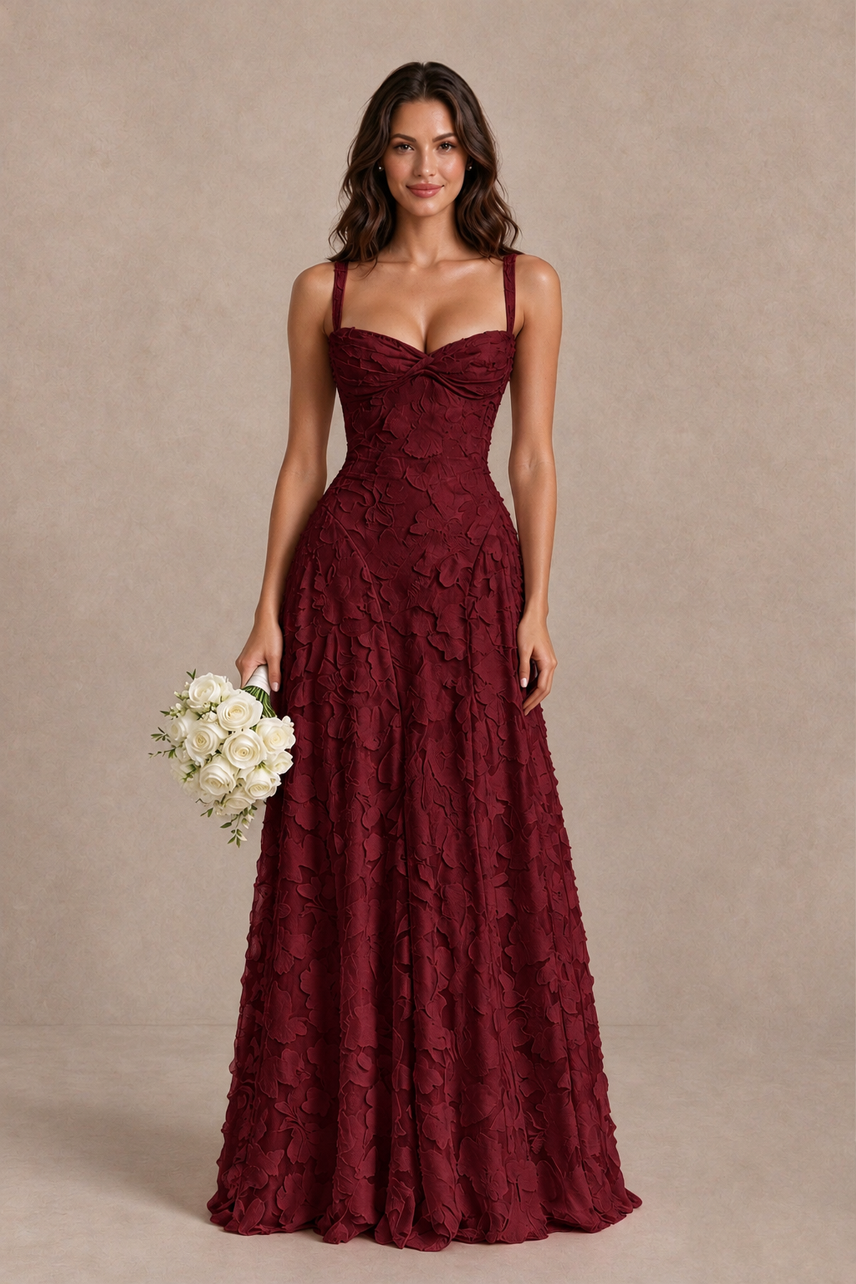BOLODOO Burgundy Floral-Textured A-Line Dress with Lace-Up Back - Burgundy - Burgundy_1