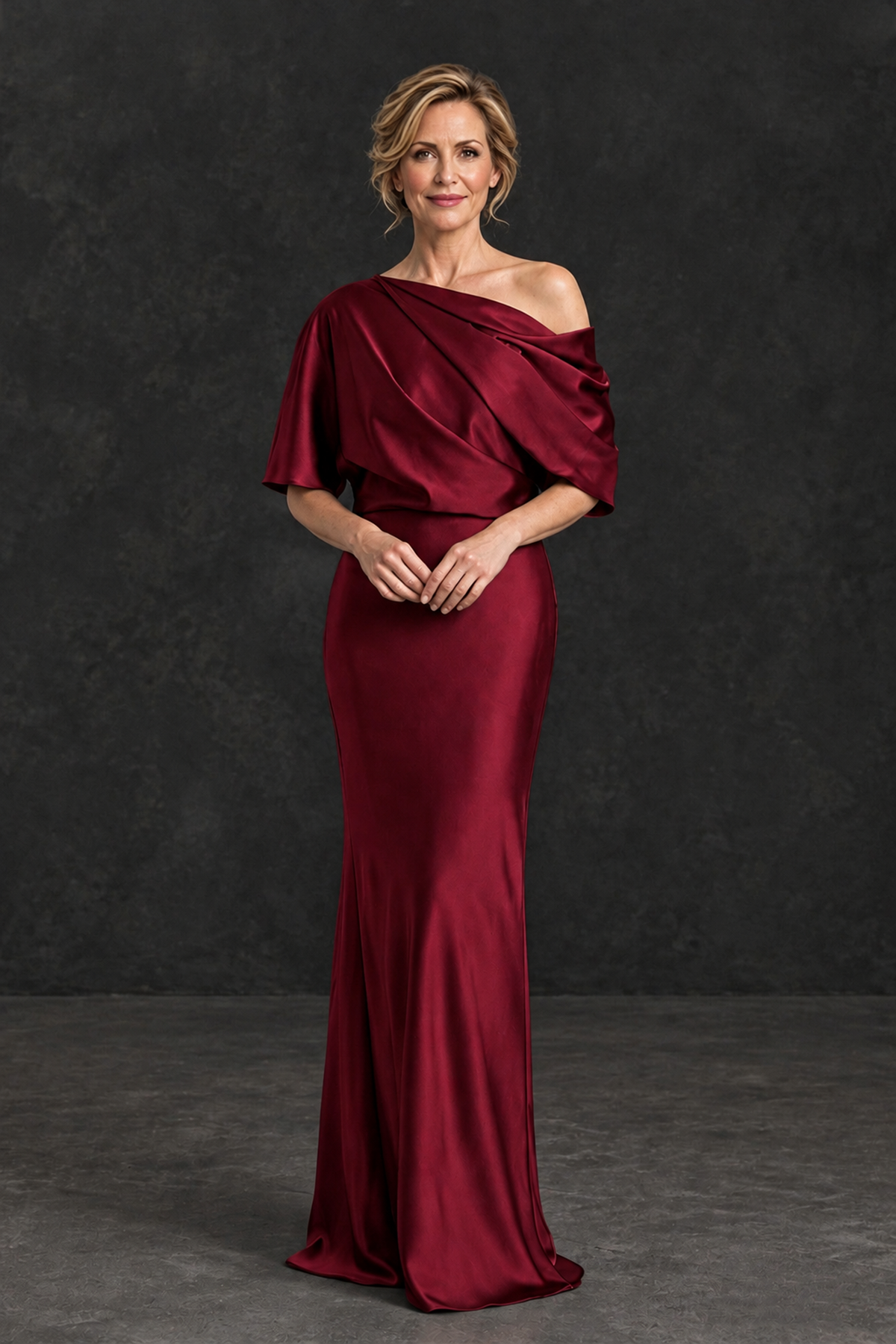 BOLODOO Burgundy Satin Asymmetric Mother of the Bride Dress - Burgundy - Burgundy_1