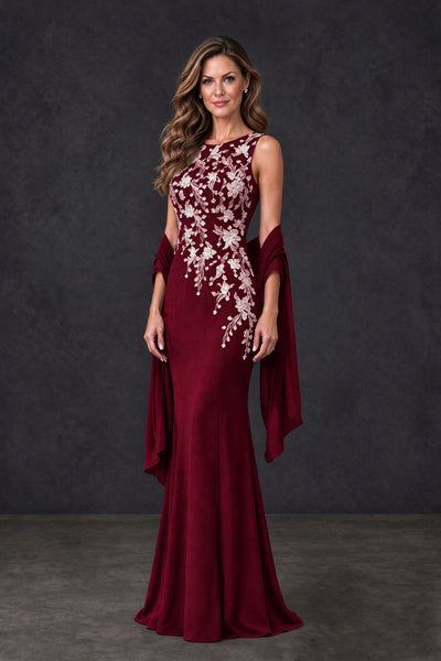 BOLODOO Burgundy Floral Sleeveless Mother of the Bride Dress - Burgundy - Burgundy_1