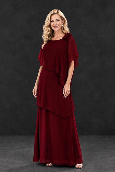 BOLODOO Burgundy Tiered Flutter Sleeve Mother of the Bride Maxi Dress - Burgundy - Burgundy_1