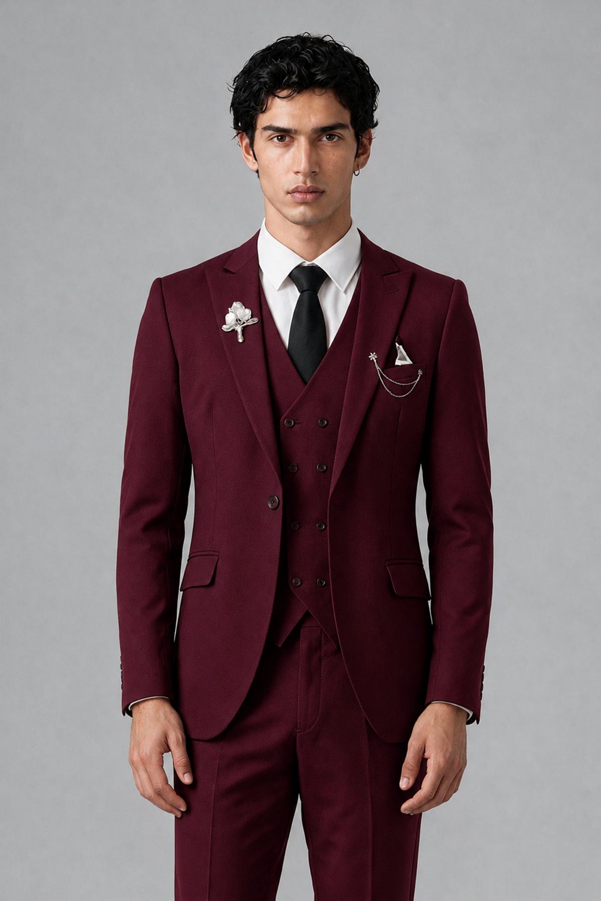 Bolodoo Men's Burgundy 2-Piece Suit – Notch Lapel Jacket & Trousers - Burgundy - Burgundy_1